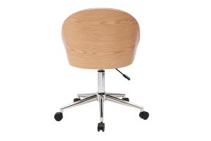 Bürostuhl auf Rollen in strukturiertem grauem Samtstoff-Effekt, hellem Holz und verchromtem Metall TUCSON