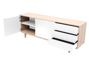 Buffet scandinave bois et blanc 2 portes 3 tiroirs L195 cm SID