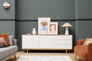Buffet scandinave bois et blanc 2 portes 3 tiroirs L195 cm SID