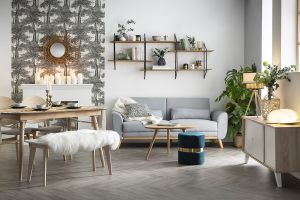 Etagère murale XL modulable en bois clair et métal noir L191 cm BRIDGE