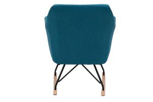 Rocking chair scandinave en tissu bleu canard, métal noir et bois clair ALEYNA