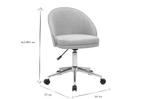 Bürostuhl auf Rollen in strukturiertem grauem Samtstoff-Effekt, hellem Holz und verchromtem Metall TUCSON