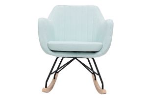 Rocking chair scandinave en tissu menthe à l'eau, métal noir et bois clair ALEYNA