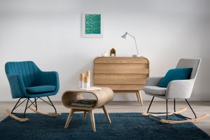 Rocking chair scandinave en tissu menthe à l'eau, métal noir et bois clair ALEYNA