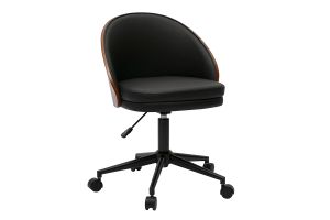 Chaise de bureau à roulettes noire, bois foncé et métal TUCSON