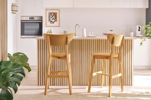 Tabourets de bar scandinaves finition chêne H65 cm (lot de 2) LEENA