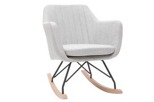 Rocking chair scandinave en tissu gris clair, métal noir et bois clair ALEYNA