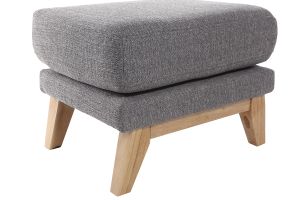 Pouf repose-pieds déhoussable scandinave en tissu gris clair et bois clair OSLO