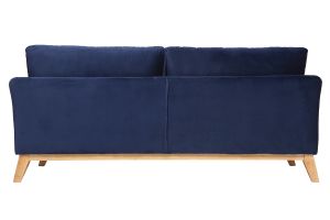 Canapé scandinave déhoussable 3 places en tissu velours bleu nuit et bois clair OSLO