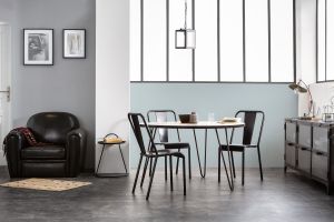 Table à manger ronde industrielle bois manguier massif et métal D125 cm ATELIER