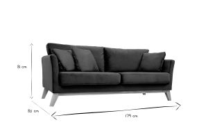 Canapé scandinave déhoussable 3 places en tissu velours bleu nuit et bois clair OSLO