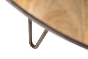 Table à manger ronde industrielle bois manguier massif et métal D125 cm ATELIER