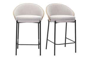 Tabourets de bar en tissu effet velours texturé beige, bois foncé et métal H65 cm (lot de 2) TUCSON