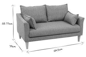 Canapé scandinave 2 places en tissu gris et bois clair KATE