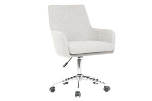 Chaise de bureau à roulettes en tissu gris clair et acier chromé SHANA