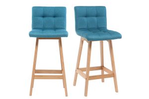 Tabourets de bar bois et bleu canard H65 cm (lot de 2) KLARIS