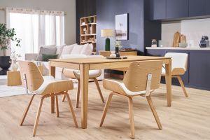 Chaise design blanc et bois foncé RUBBENS
