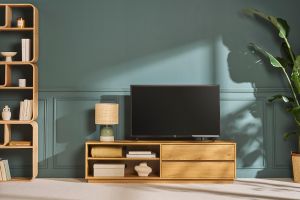 Meuble TV finition bois foncé noyer 2 tiroirs L160 cm MADERO