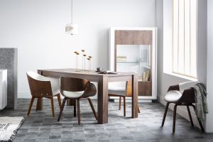 Chaise design blanc et bois foncé noyer BENT