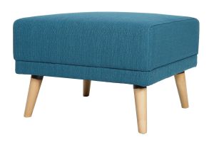 Canapé convertible scandinave 3 places avec repose-pieds en tissu bleu canard et bois clair ULLA