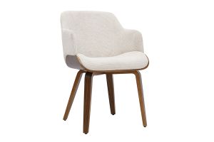 Sedia in tessuto ciniglia beige e legno scuro EARL