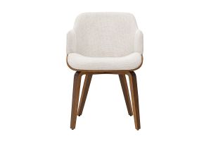Chaise en tissu chenille beige et bois foncé EARL