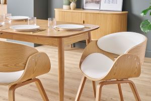Chaise design blanc et bois clair BENT