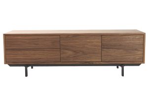 Meuble TV vintage en bois foncé avec rangements fermés L160 cm MANNY