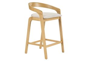 Taburetes de bar de tela efecto terciopelo texturizado beige y madera clara H68 cm (lote de 2) PULSO