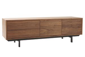Meuble TV vintage en bois foncé avec rangements fermés L160 cm MANNY