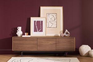 Meuble TV vintage en bois foncé avec rangements fermés L160 cm MANNY