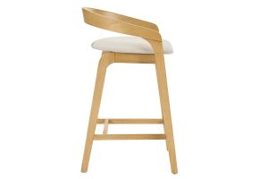 Taburetes de bar de tela efecto terciopelo texturizado beige y madera clara H68 cm (lote de 2) PULSO