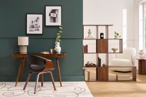 Fauteuil design noir et bois foncé noyer ARAMIS