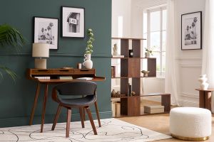 Fauteuil design noir et bois foncé noyer ARAMIS