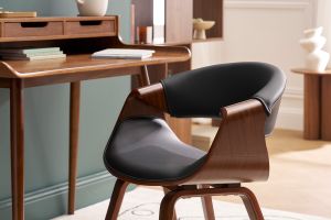 Fauteuil design noir et bois foncé noyer ARAMIS