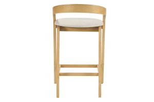 Taburetes de bar de tela efecto terciopelo texturizado beige y madera clara H68 cm (lote de 2) PULSO