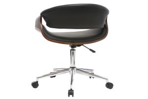 Chaise de bureau à roulettes design noir bois foncé noyer et acier chromé ARAMIS