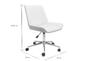 Chaise de bureau à roulettes design blanc, bois clair et acier chromé MELKIOR