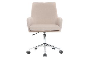 Chaise de bureau à roulettes en tissu beige et acier chromé SHANA