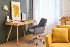 Chaise de bureau à roulettes en tissu gris anthracite et acier chromé SHANA