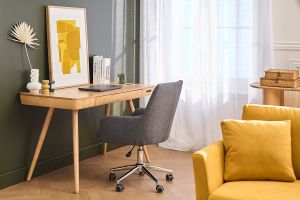 Chaise de bureau à roulettes en tissu gris anthracite et acier chromé SHANA