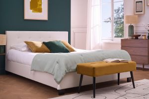 Lit 2 places 160x200 cm blanc capitonné MARQUISE