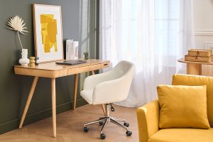 Chaise de bureau à roulettes design blanc et acier chromé BALTIK