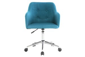 Chaise de bureau à roulettes capitonnée en tissu bleu canard et acier chromé BALTIK