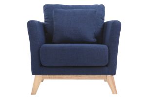 Fauteuil scandinave déhoussable en tissu bleu foncé et bois clair OSLO