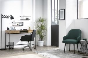 Chaise de bureau à roulettes en tissu beige et acier chromé SHANA