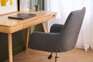 Chaise de bureau à roulettes en tissu gris anthracite et acier chromé SHANA