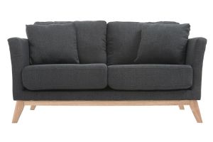 Canapé scandinave déhoussable 2 places en tissu gris foncé et bois clair OSLO