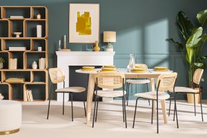 Tavolo da pranzo design rotondo allungabile bianco e legno L120-150 LEENA