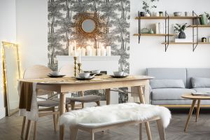 Banc scandinave blanc et bois clair L100 cm LEENA